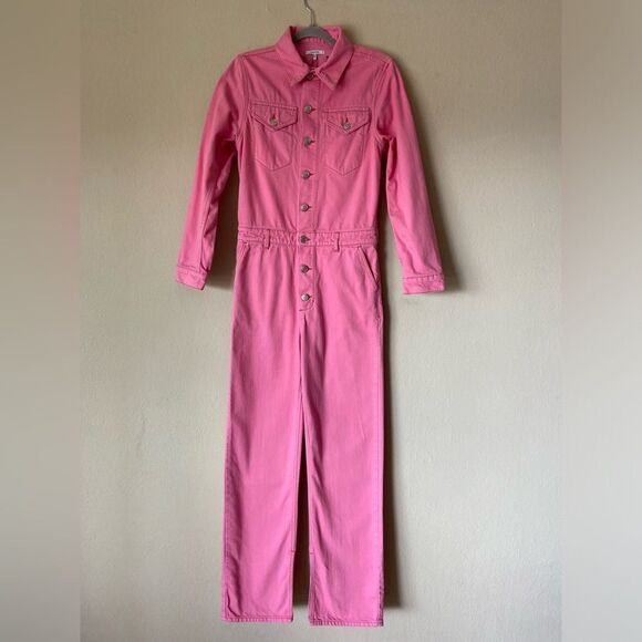 Ganni Pink Jumpsuit Boilersuit Cotton Denim Size 2 - Picture 11 of 15